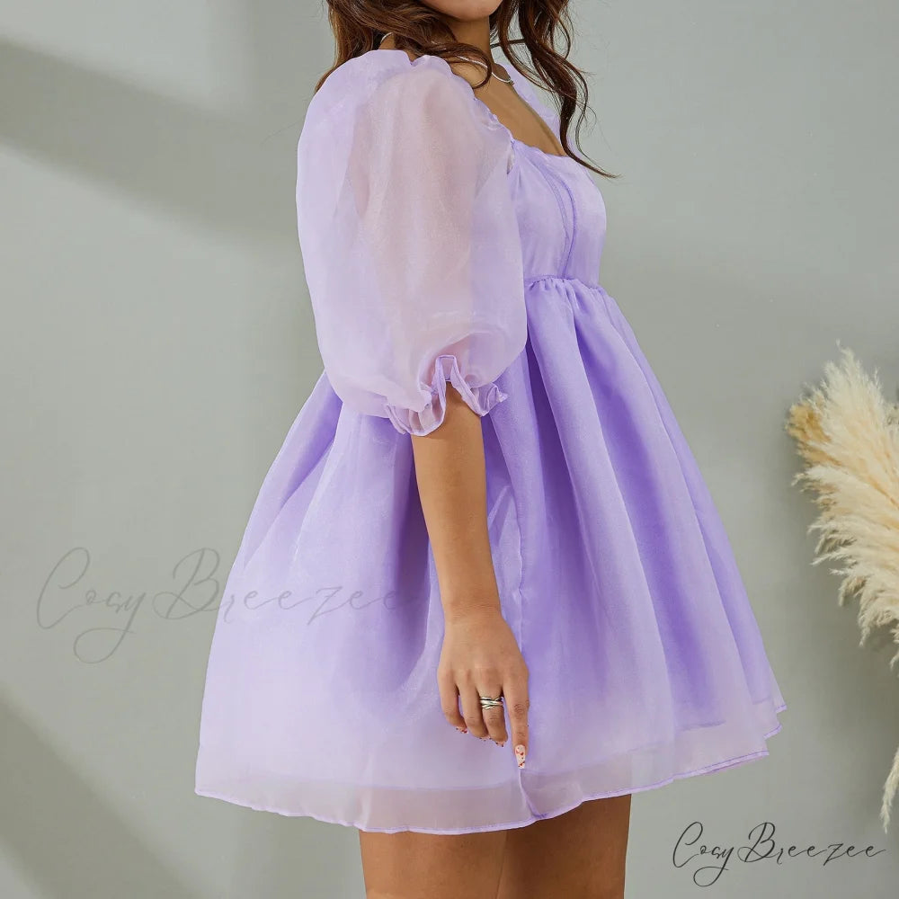 Puff Sleeve Stylish Tulle Mini Dress