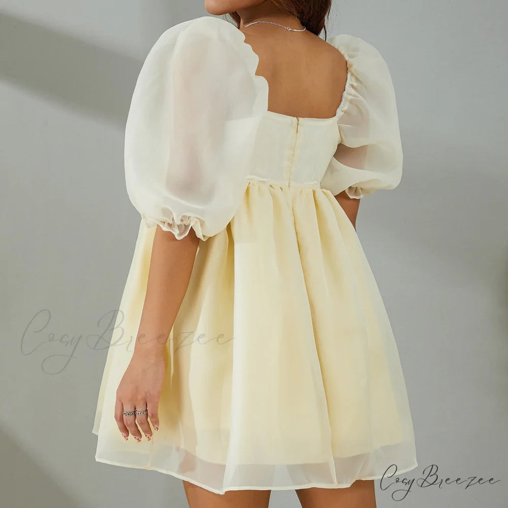 Puff Sleeve Stylish Tulle Mini Dress
