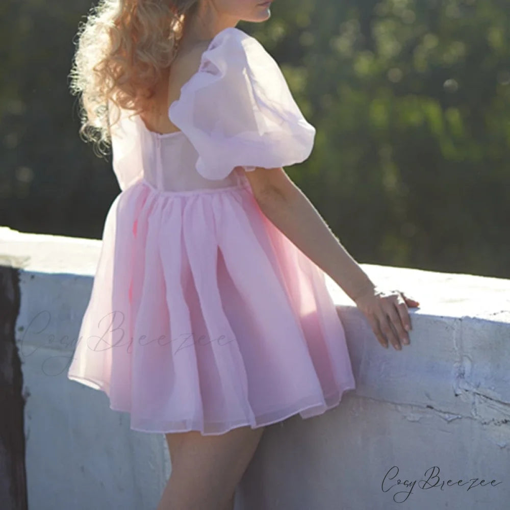 Puff Sleeve Stylish Tulle Mini Dress