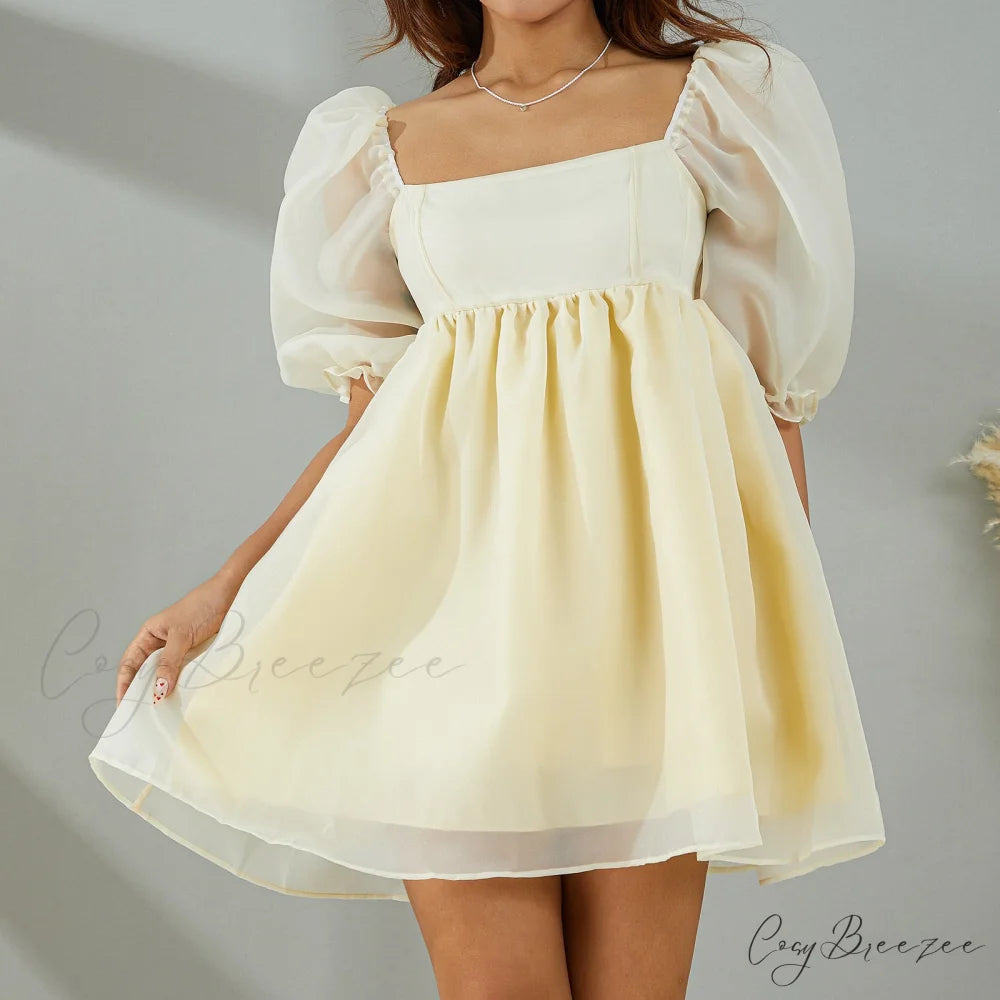 Puff Sleeve Stylish Tulle Mini Dress