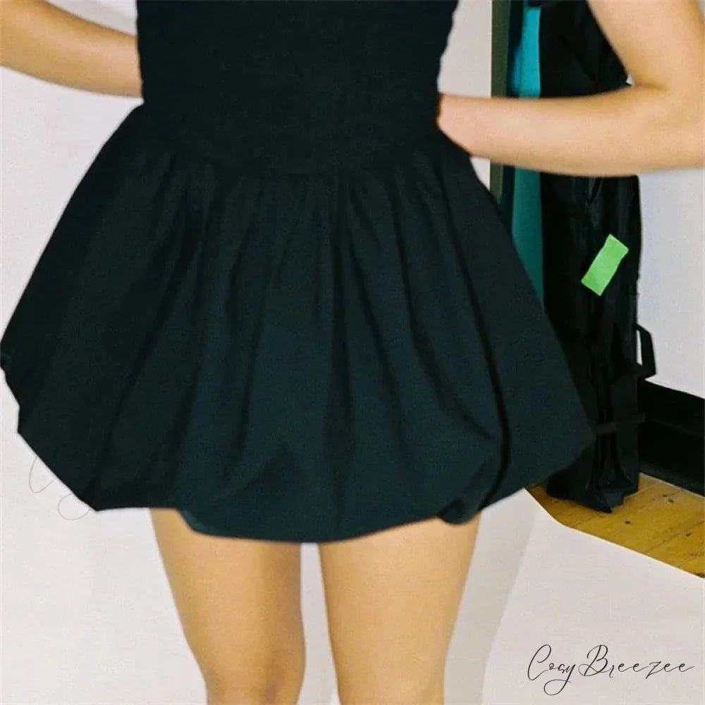 Puffy Wide A-Line Skirt Black / S skirts-250223