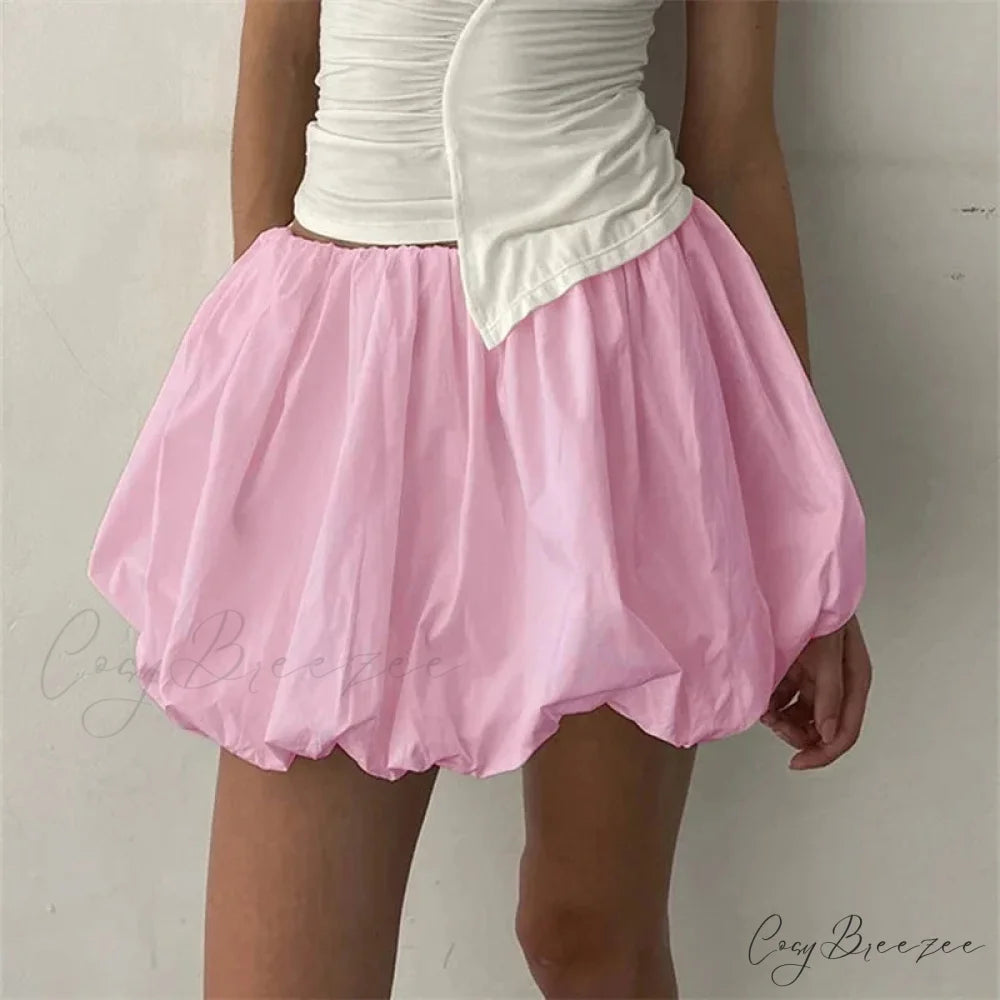 Puffy Wide A-Line Skirt Pink / S skirts-250223