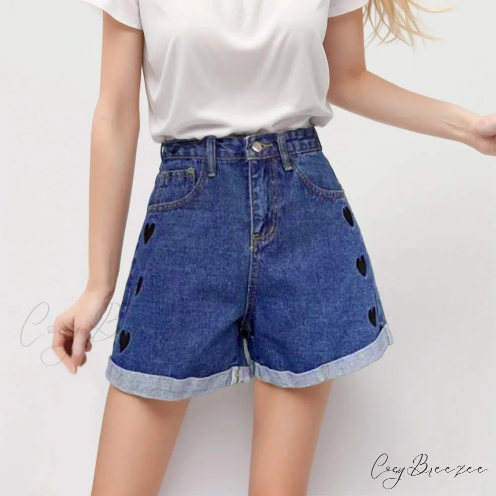 Pull-Tie Tassel Hem Denim Short Dark Blue / S short-250223