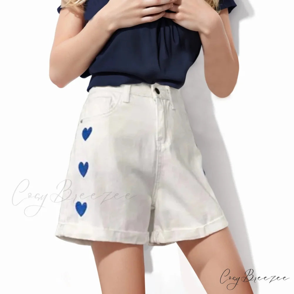 Pull-Tie Tassel Hem Denim Short White / S short-250223