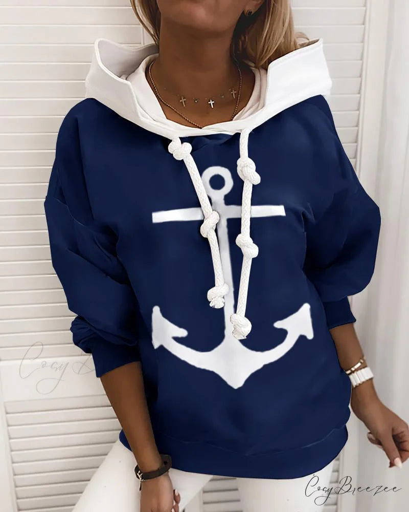 pullover pattern Anchor sweatshirt Navy blue / S