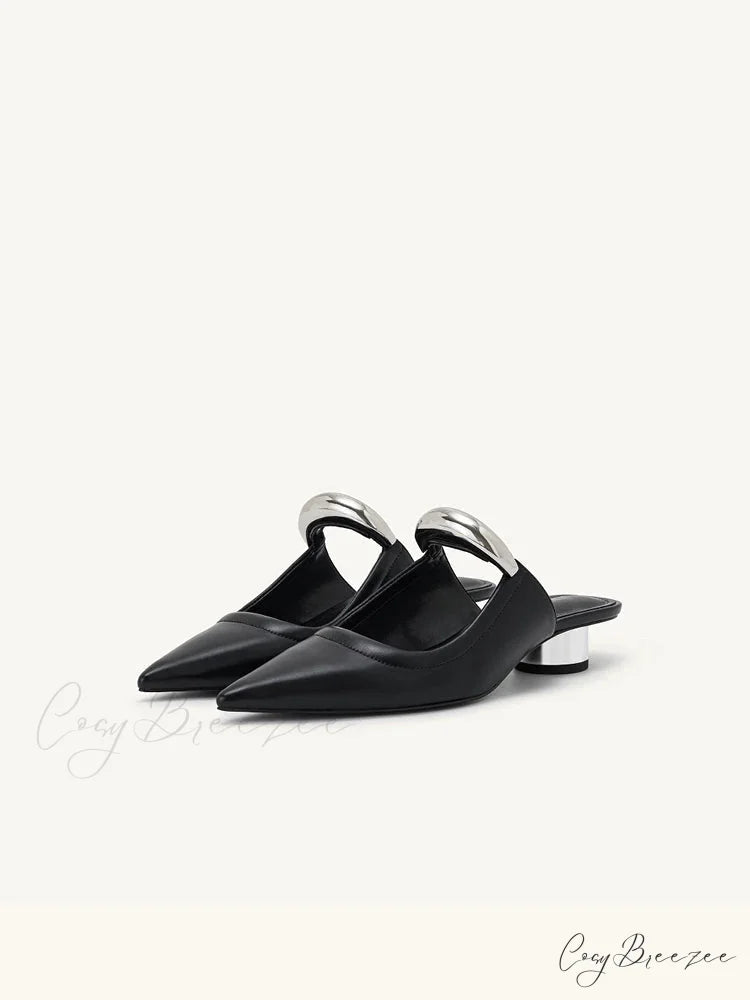 Punk Gothic Metal Buckle Low Heels Pointed Thick Heeled Platform Low Heel Pump Black / 35