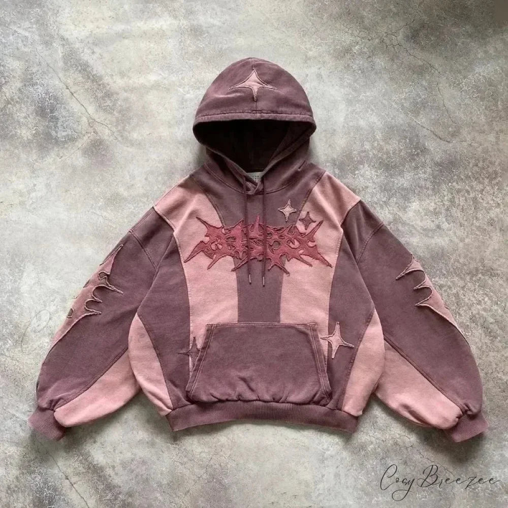 Punk Hip-Hop Embroidered Hoodie pink / S hoodies-241228
