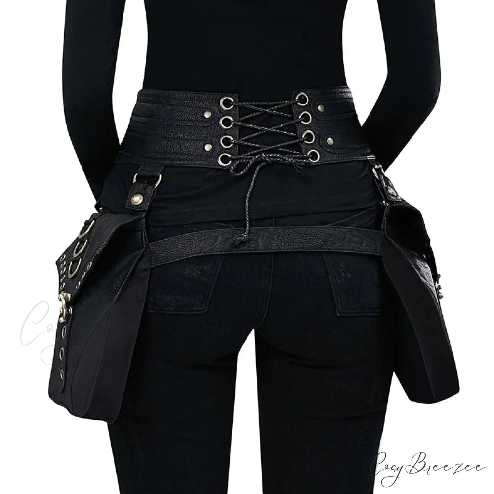 Punk Rivet Skull Retro Rock Gothic Hip Hop Rivet Leg Thigh Waist Bag Black