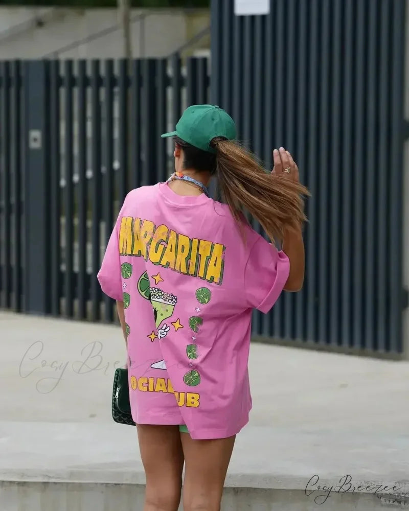 Punk Street Playful Lemon Print Tee pink / S t-shirt-250223