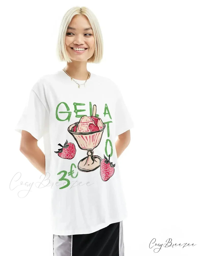 Punk Street Playful Lemon Print Tee white11 / S t-shirt-250223
