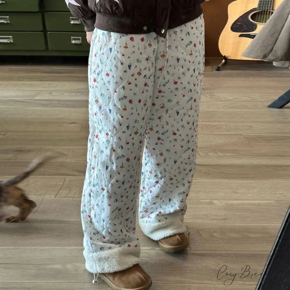 Quilted Brushed Winter Pants Y2K Pants pants-241228