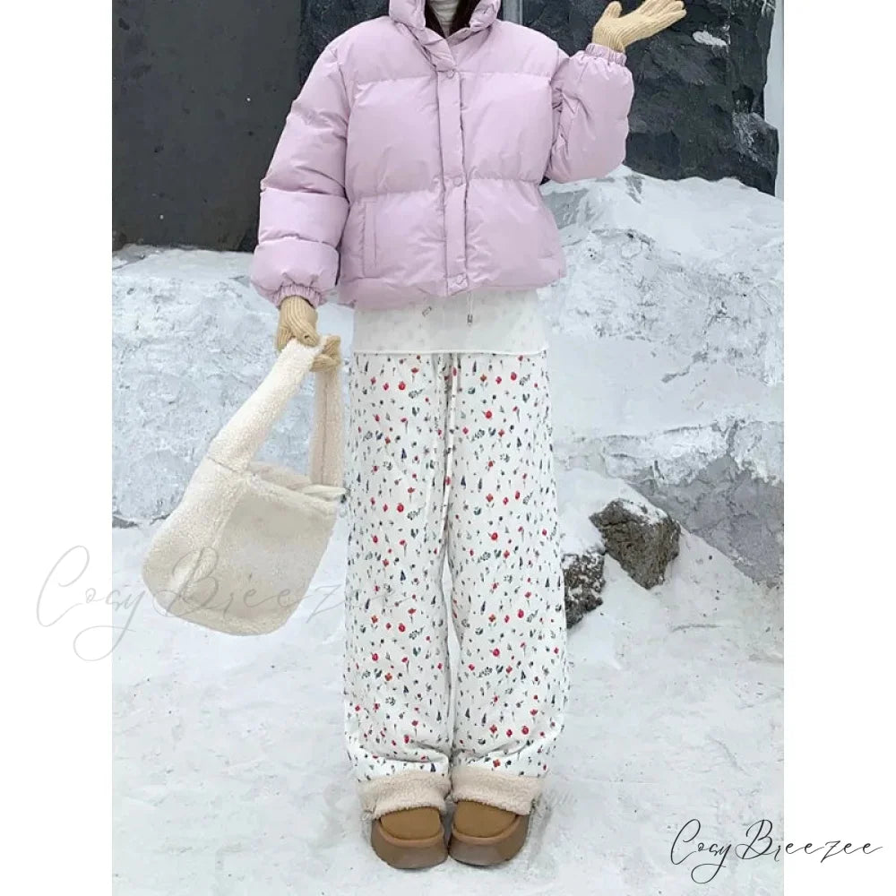 Quilted Brushed Winter Pants Y2K Pants white / S pants-241228
