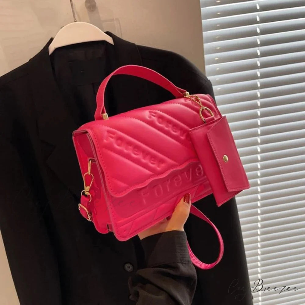 Quilted PU Leather Small Crossbody Handbag hotpink handbag-250126