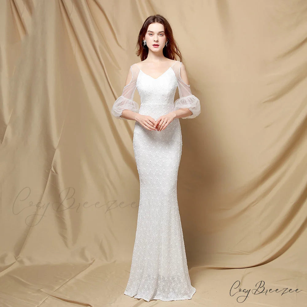 Quinn Sequin Scroll Charming Puff Sleeve Dress WHITE / S