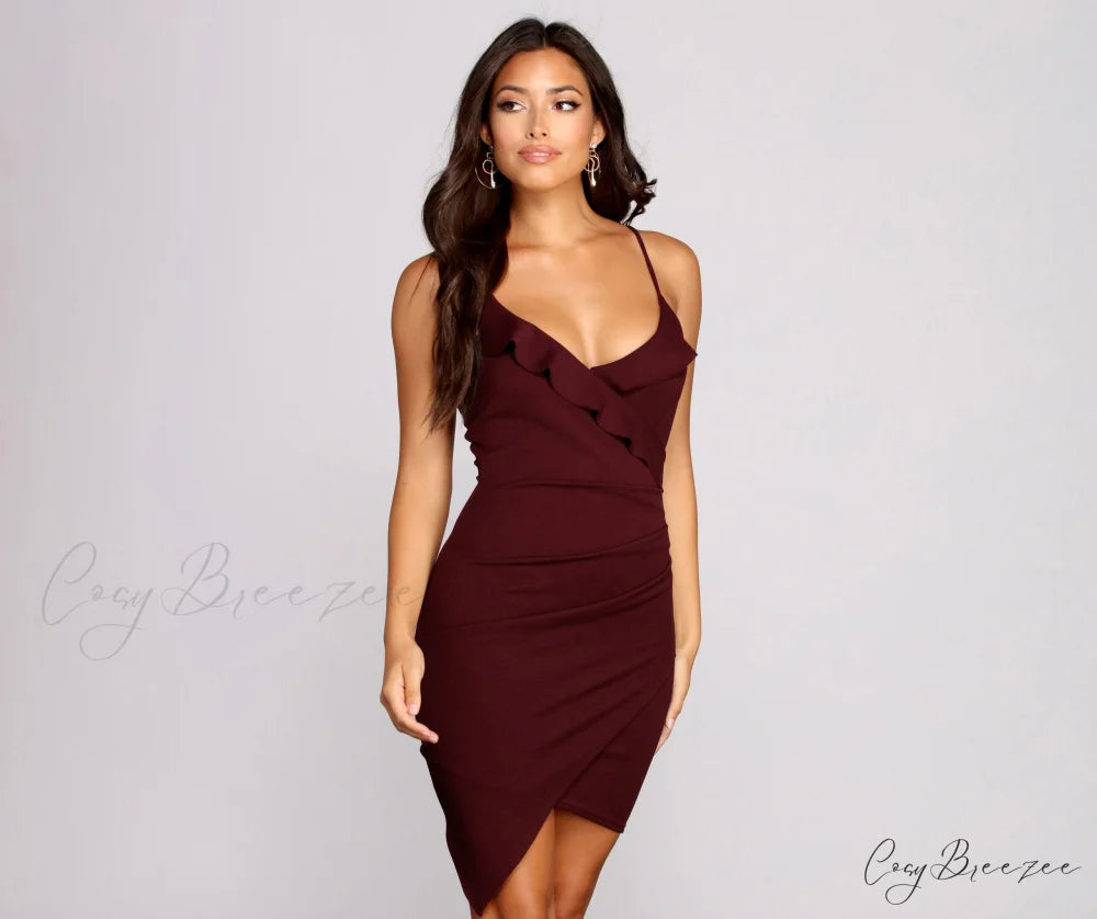 Radiant In Stylish Rhinestones Mini Dress BURGUNDY / XS