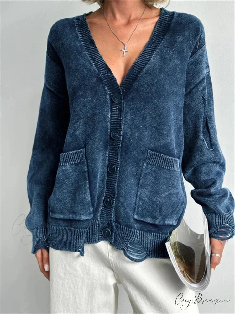 Ragged Button Up Oversized Cardigan Blue / S cardigans-241228