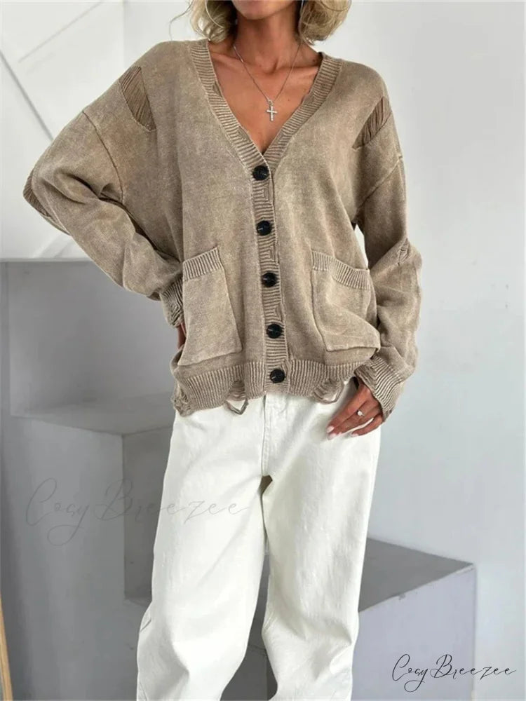 Ragged Button Up Oversized Cardigan cardigans-241228