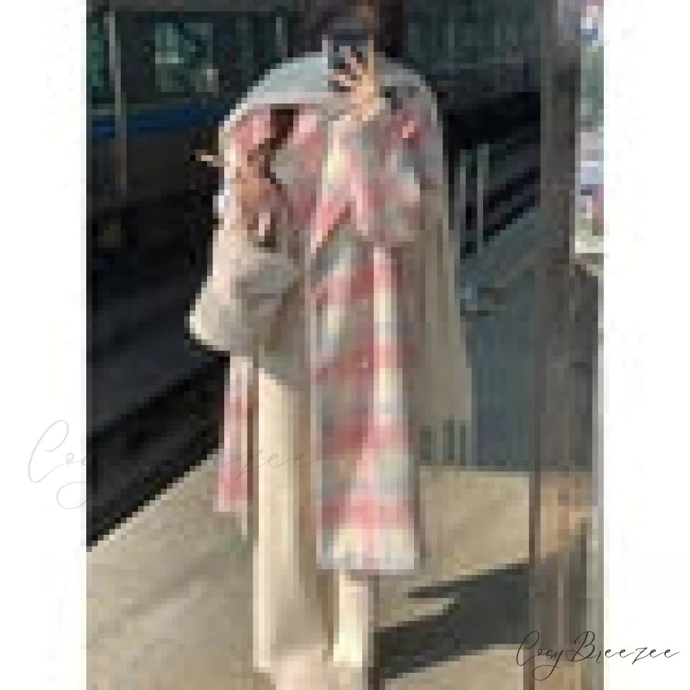 Rainbow Plaid Wool Office Coat beige / S overcoats-241228
