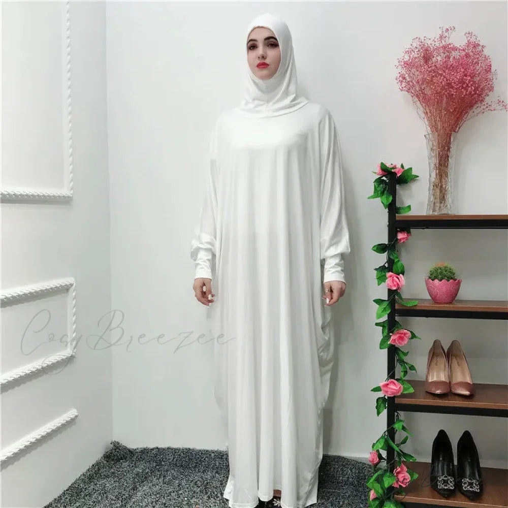 Ramadan Muslim Prayer Hijab Garment Fashion Hooded Abaya Full Cover Long Sleeve Islam Dubai Modest Robe Dress White