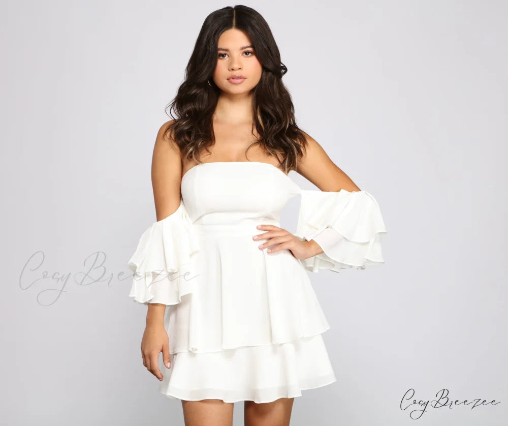 Ravishing Ruffles Stylish A-Line Mini Dress IVORY / S