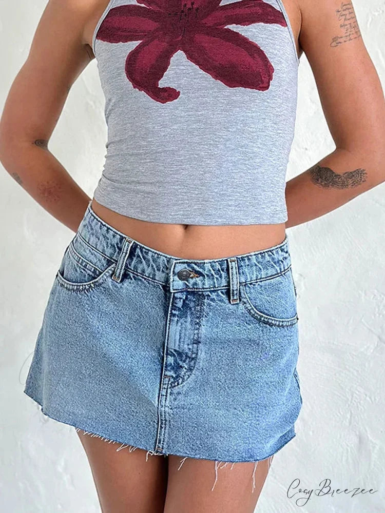 Raw Edge Gradient Denim Skirt Blue / S skirts-250223