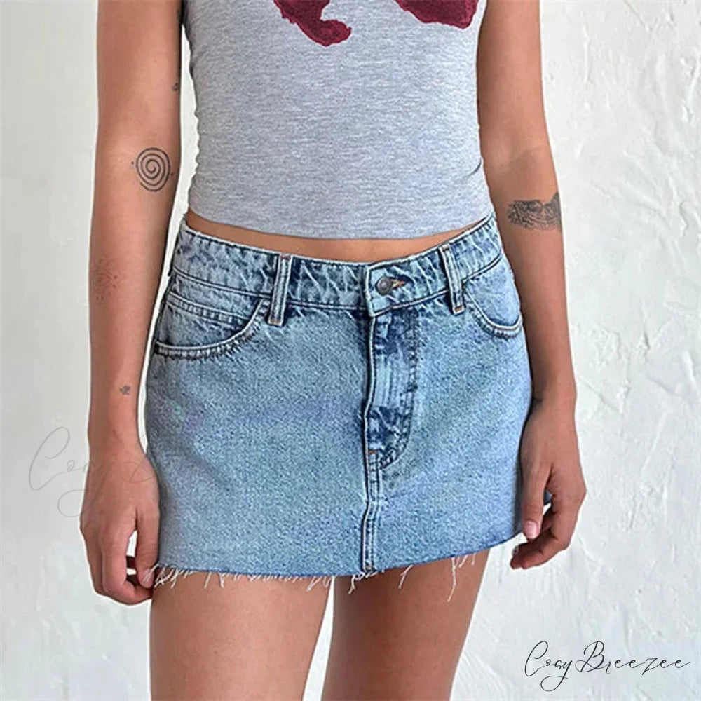 Raw Edge Gradient Denim Skirt skirts-250223