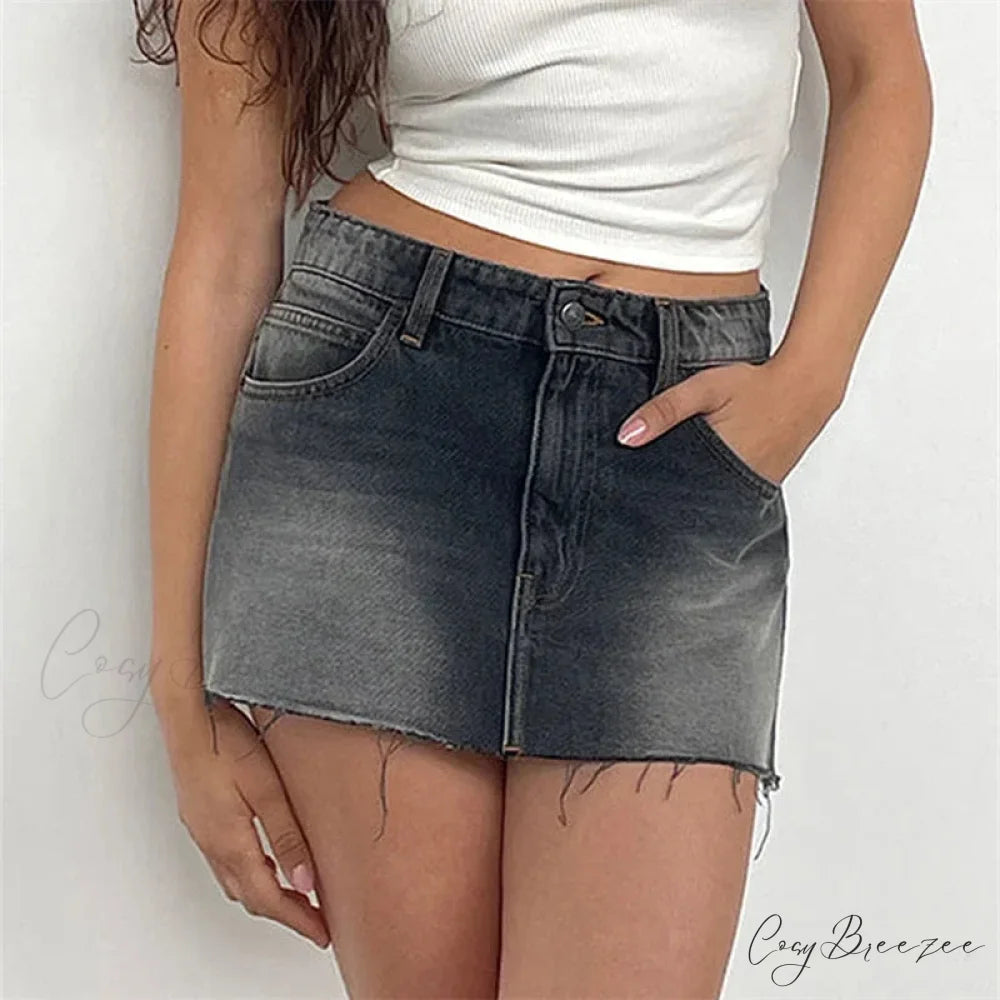 Raw Edge Gradient Denim Skirt skirts-250223