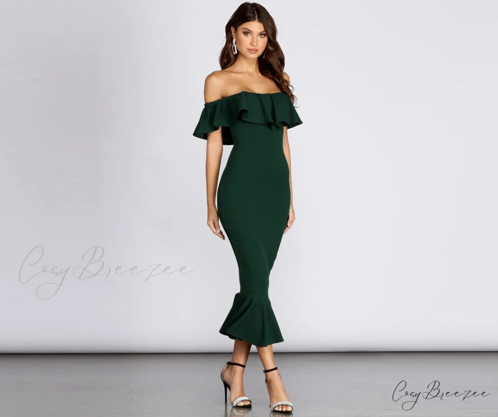 Ready And Stylish Ruffled Midi Dress