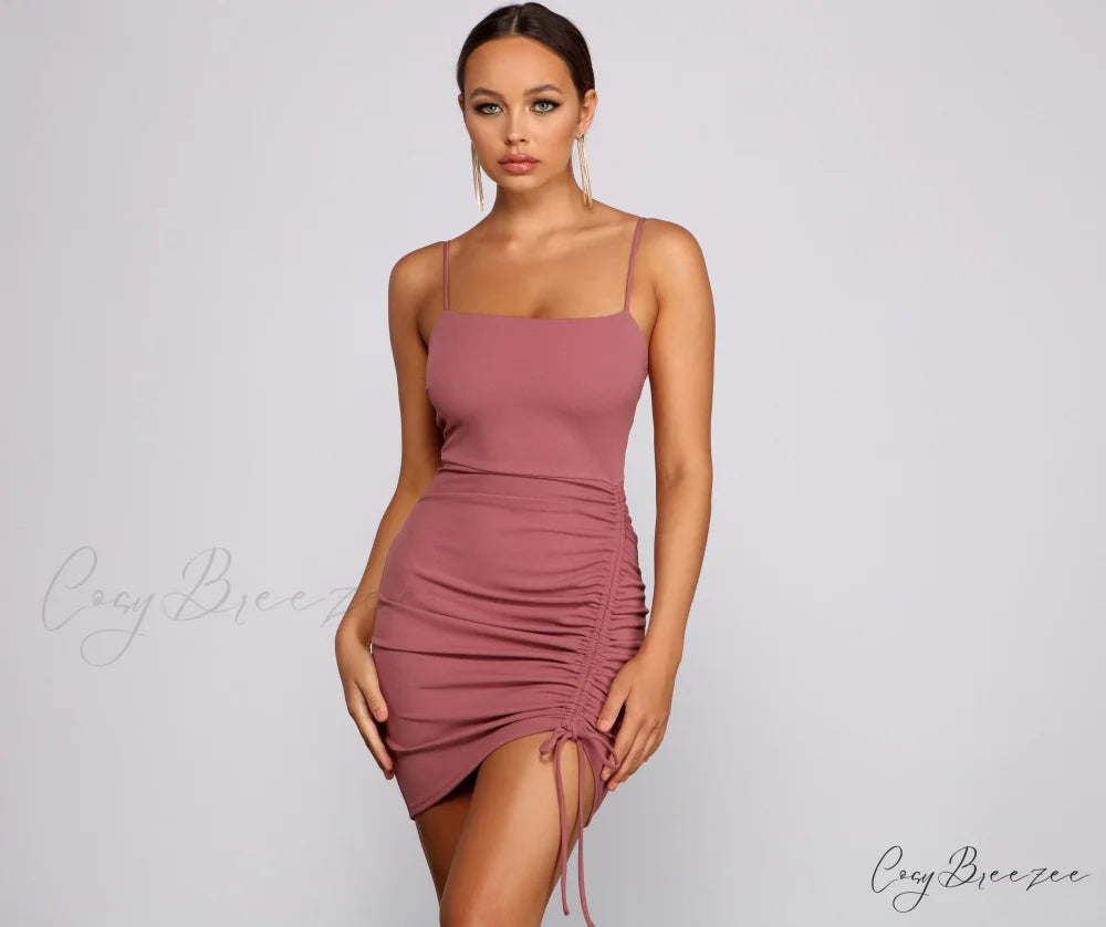 Ready To Stylish Ruche Mini Dress MAUVE / XS