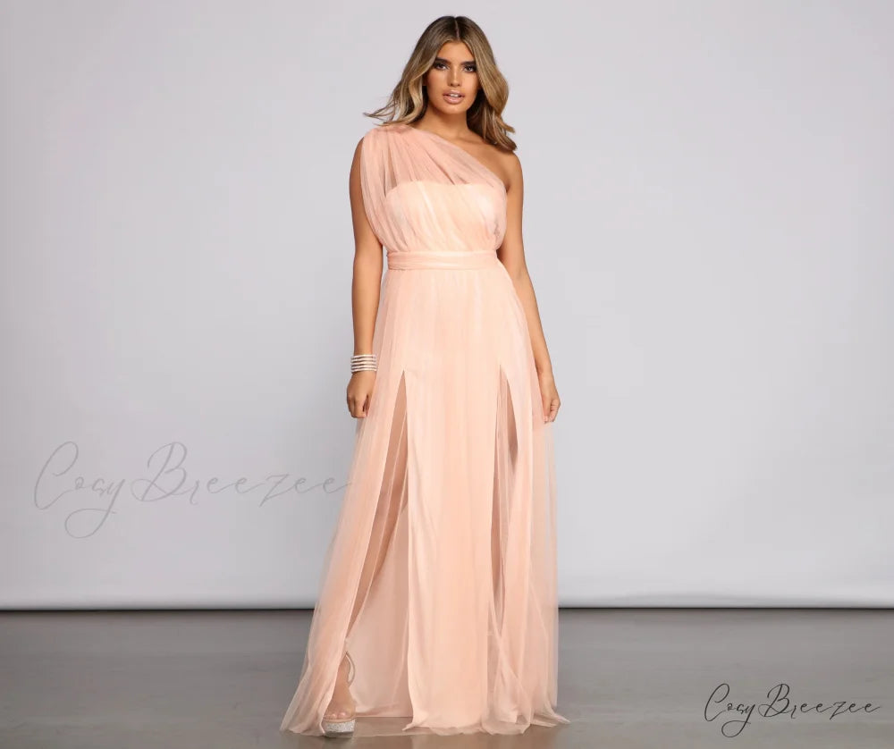 Rebecca Tulle Stylish A-Line Formal Dress PEACH / S