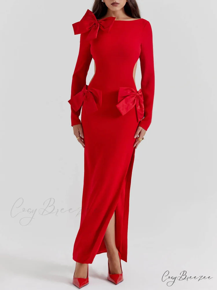 Red Bow Stylish Maxi Dress