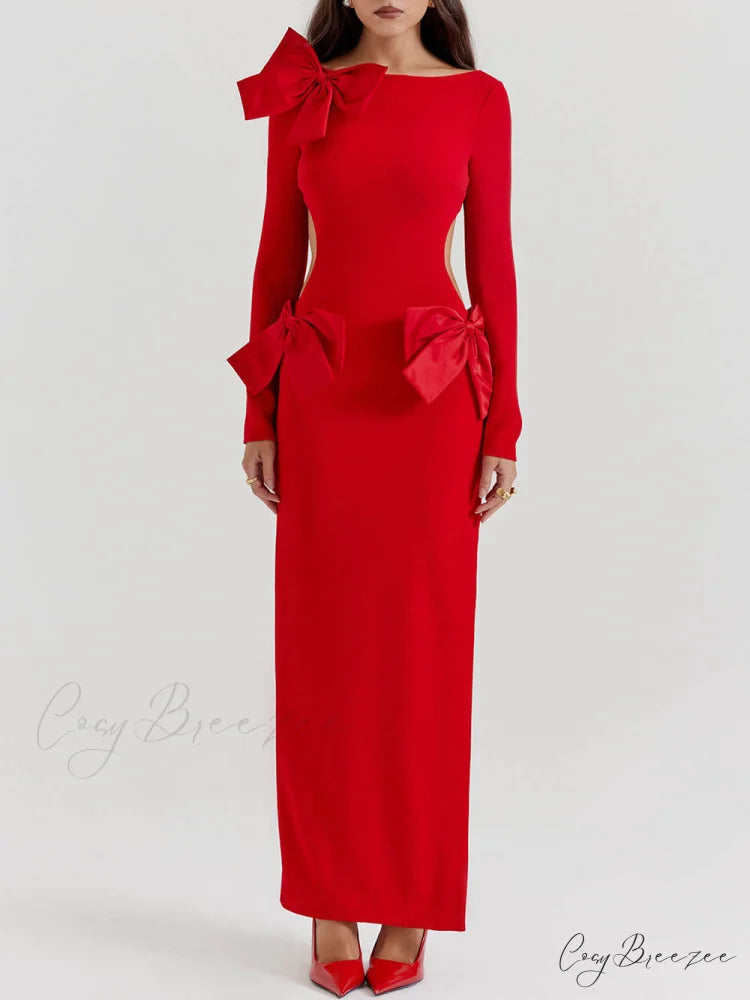 Red Bow Stylish Maxi Dress