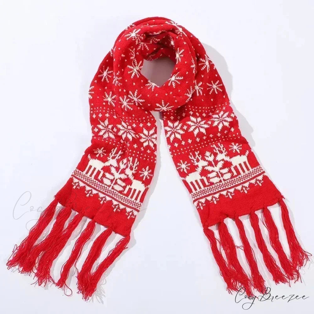 Red Cartoon Reindeer Snowflake Warm Scarf for Christmas Red 1 / 190cm