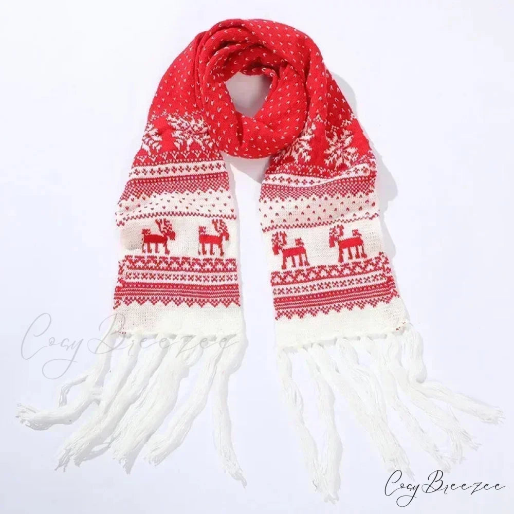 Red Cartoon Reindeer Snowflake Warm Scarf for Christmas Red 2 / 190cm
