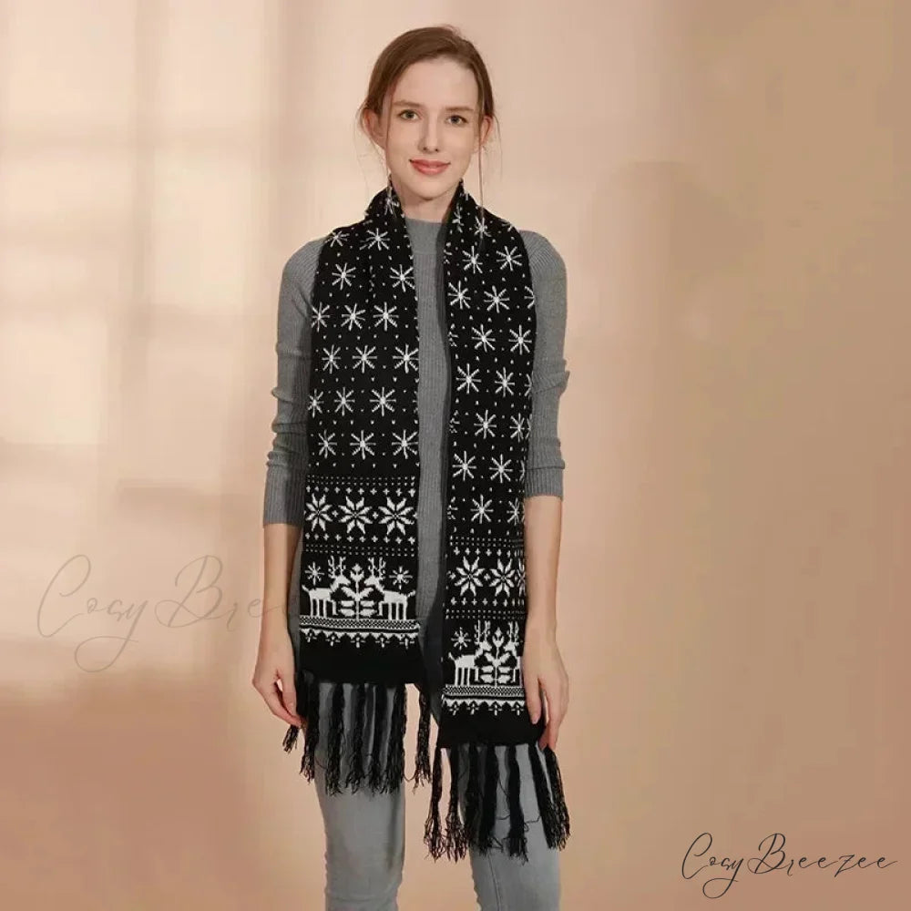 Red Cartoon Reindeer Snowflake Warm Scarf for Christmas