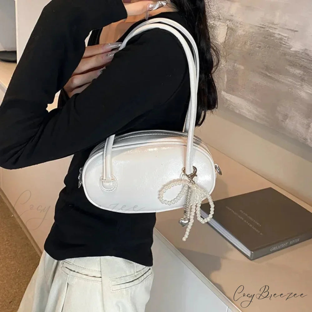 Red Casual Korean Underarm Bag Beige shoulder-250126