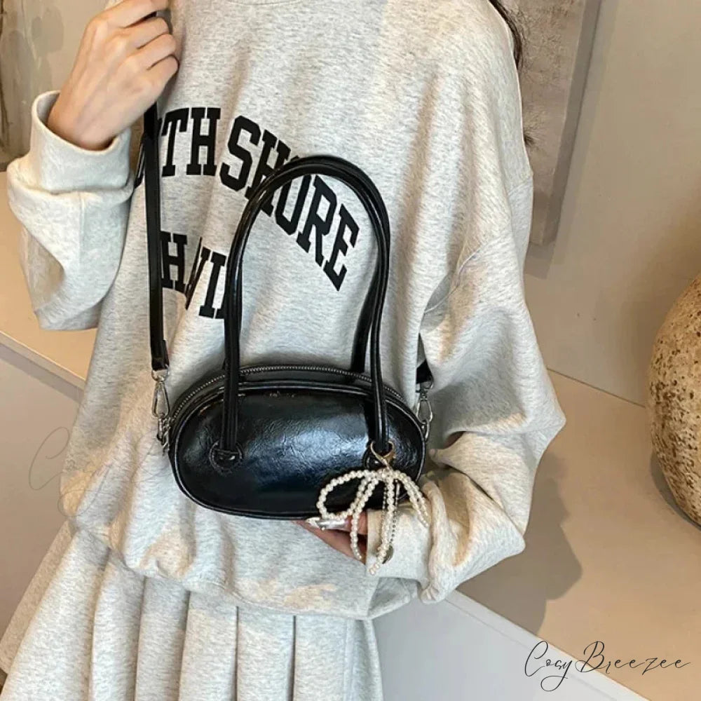 Red Casual Korean Underarm Bag Black shoulder-250126