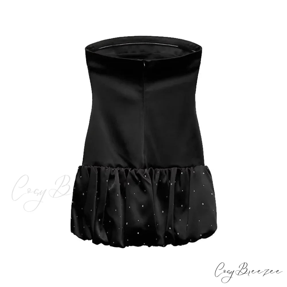 Red Fishbone Bandage 3D Flower Mini Party Dress black 01 / XS floraldress-250126