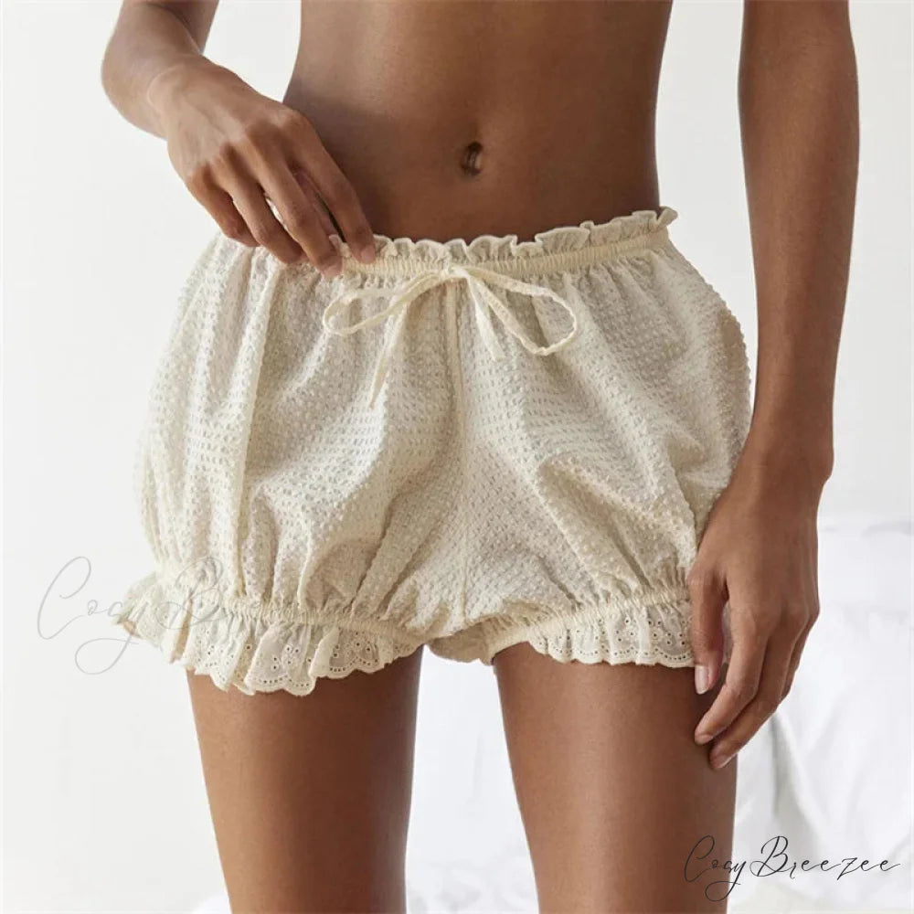 Red Gingham Lace Trim Bloomer Shorts short-250223