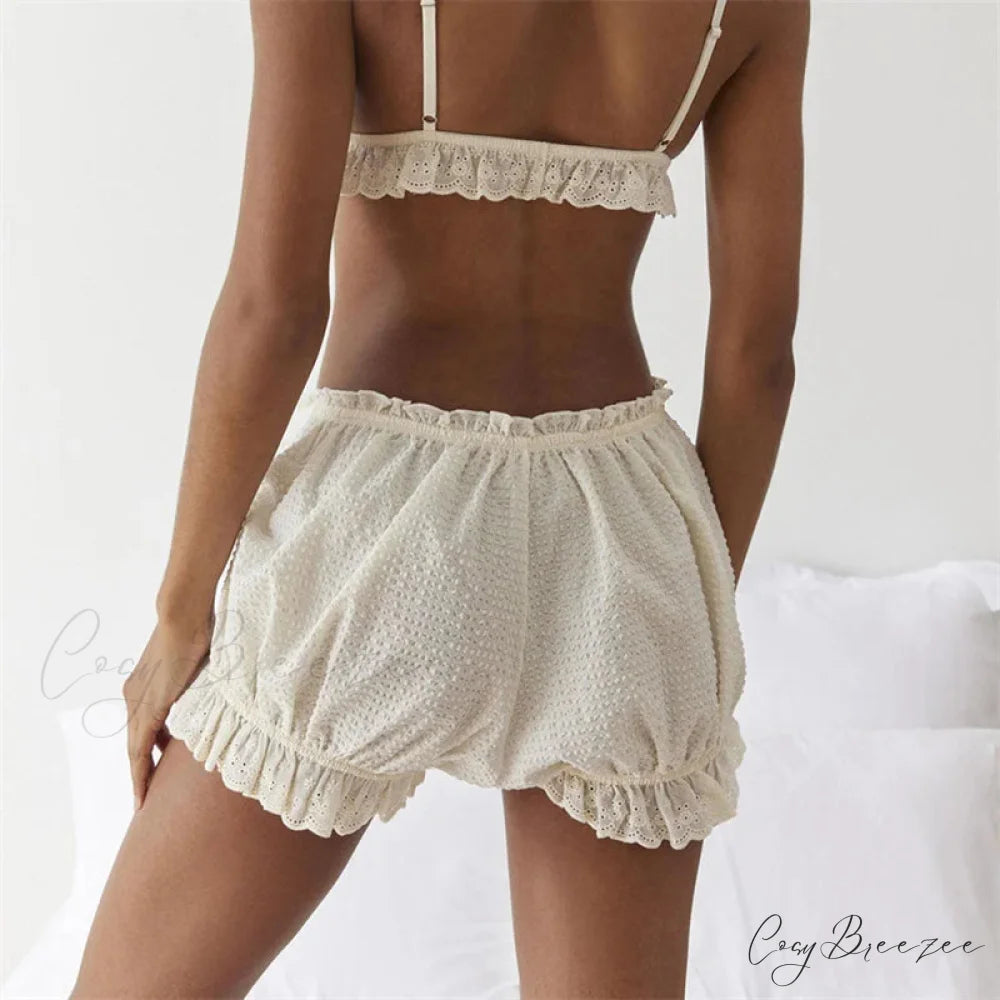 Red Gingham Lace Trim Bloomer Shorts short-250223