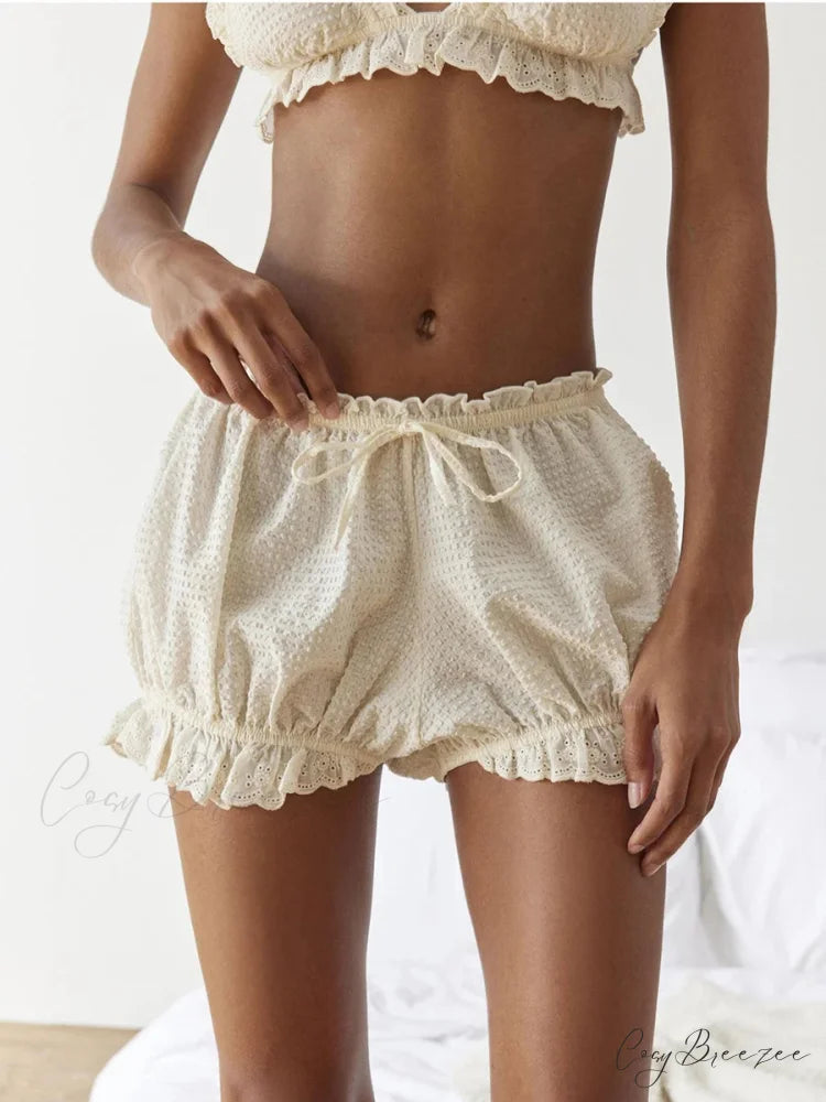 Red Gingham Lace Trim Bloomer Shorts WHITE / S short-250223