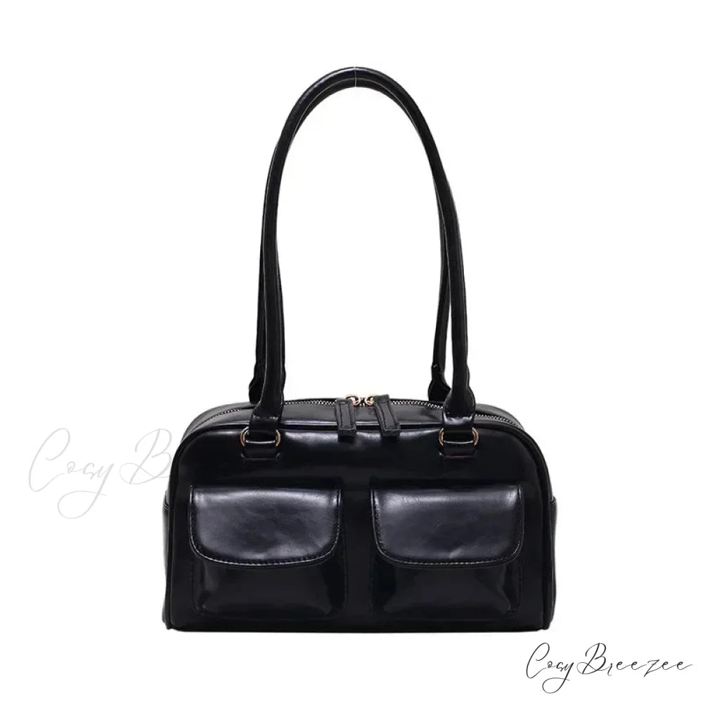 Red Patent Leather Hobo Bag Black shoulder-250126