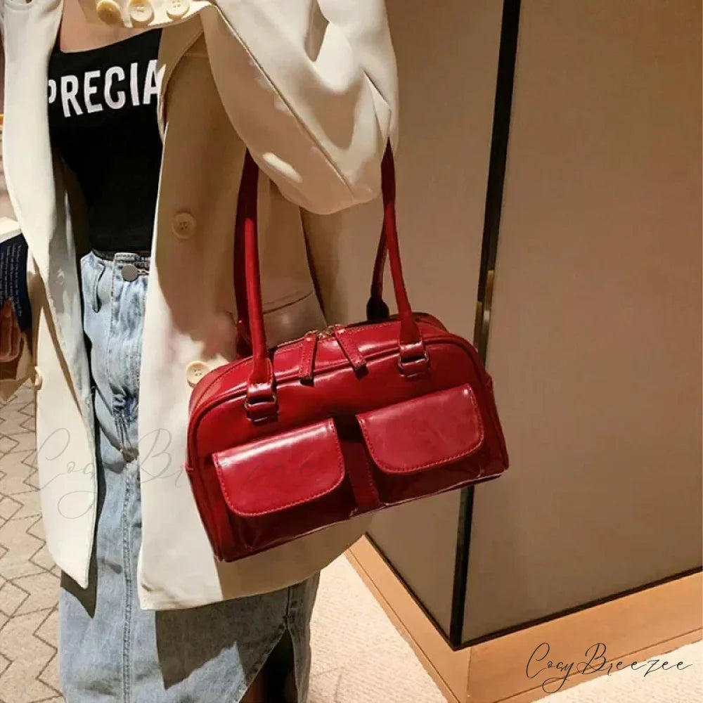 Red Patent Leather Hobo Bag Red shoulder-250126