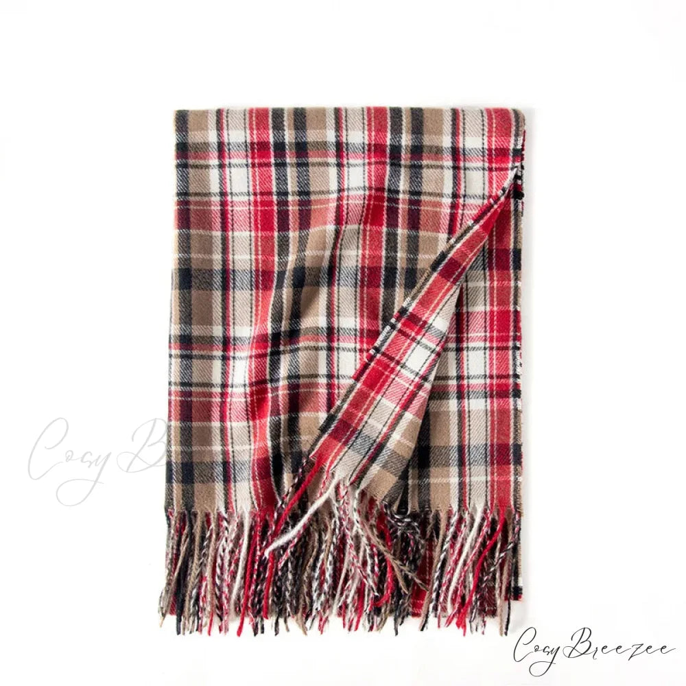 Red Plaid Cashmere Korean Style Fashion Warmer Hijab Pashmina Scarf for Women red 1