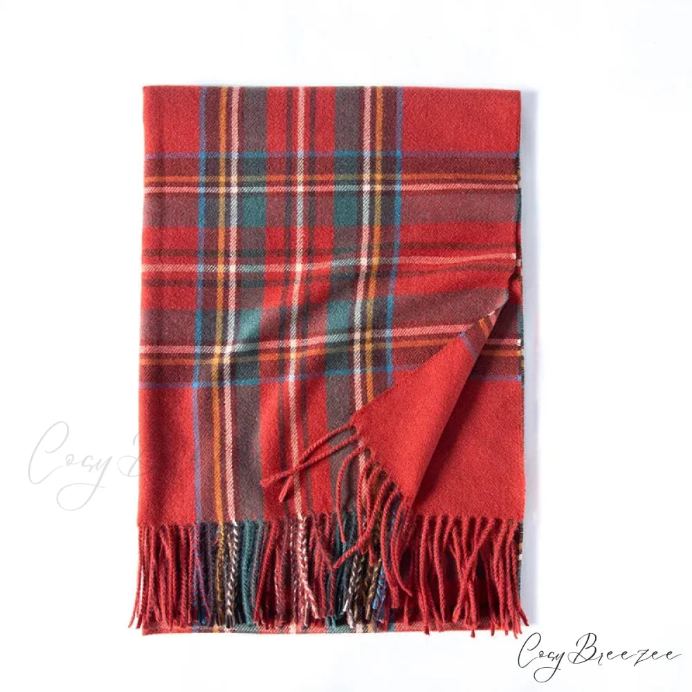 Red Plaid Cashmere Korean Style Fashion Warmer Hijab Pashmina Scarf for Women red 2