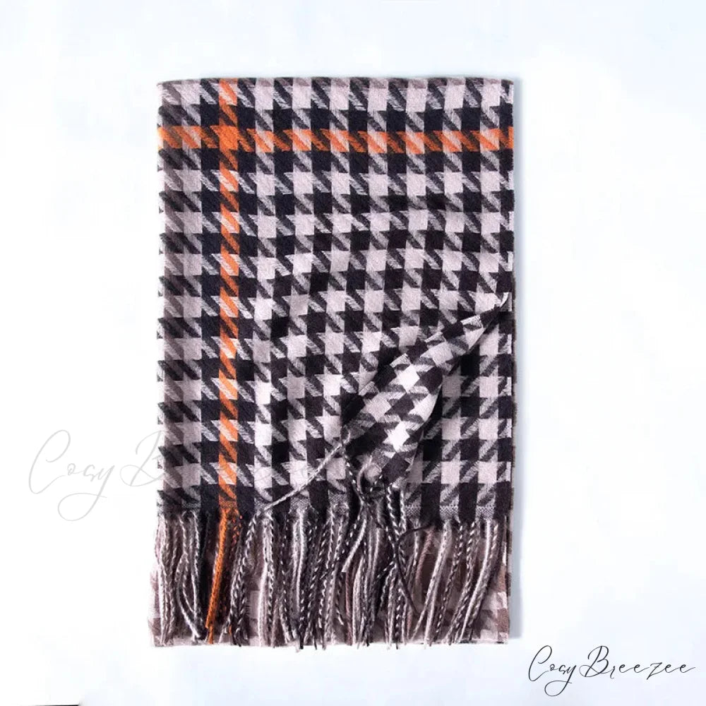 Red Plaid Cashmere Korean Style Fashion Warmer Hijab Pashmina Scarf for Women beige 3