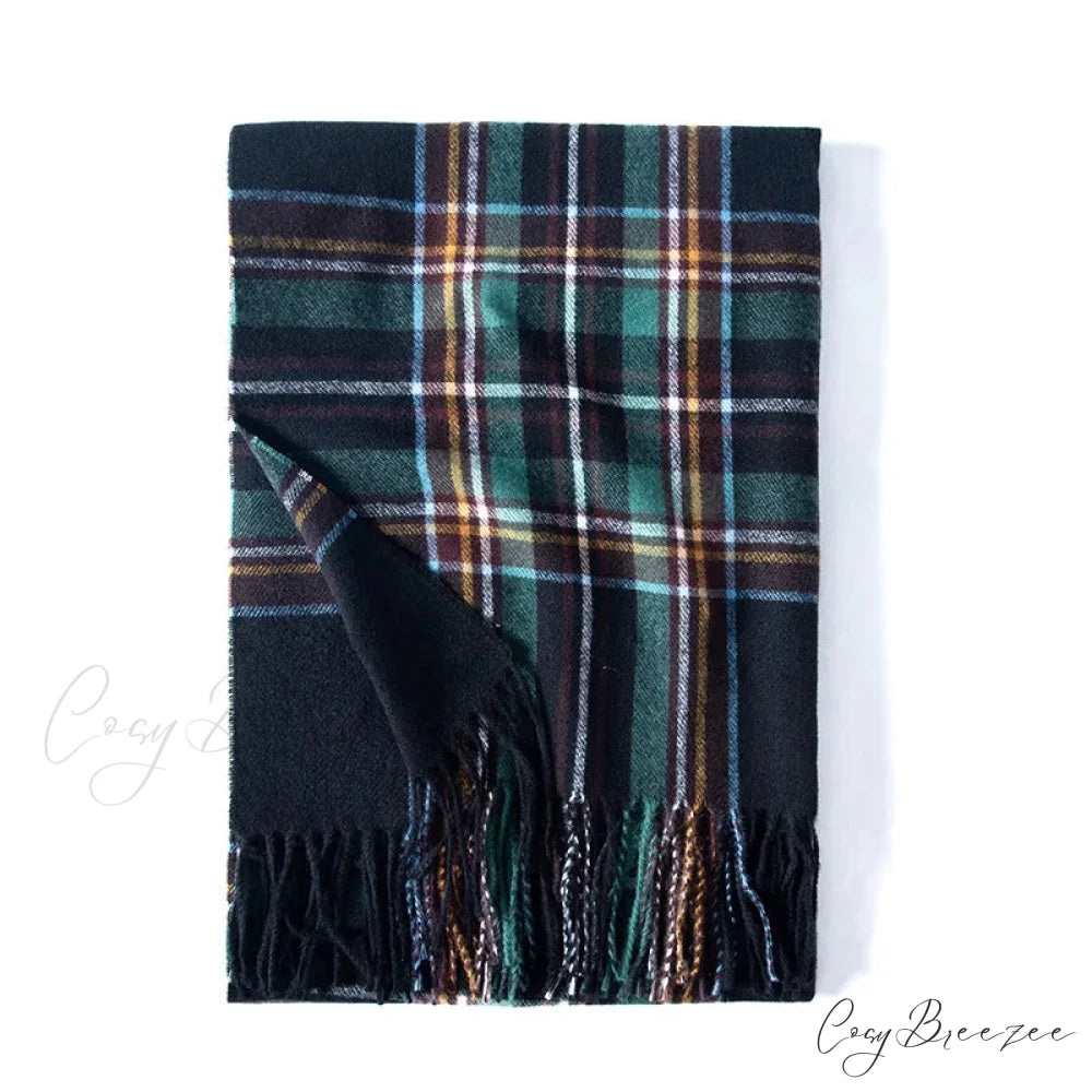 Red Plaid Cashmere Korean Style Fashion Warmer Hijab Pashmina Scarf for Women black 1