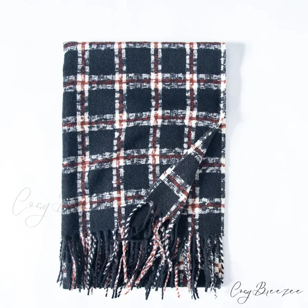 Red Plaid Cashmere Korean Style Fashion Warmer Hijab Pashmina Scarf for Women black 2