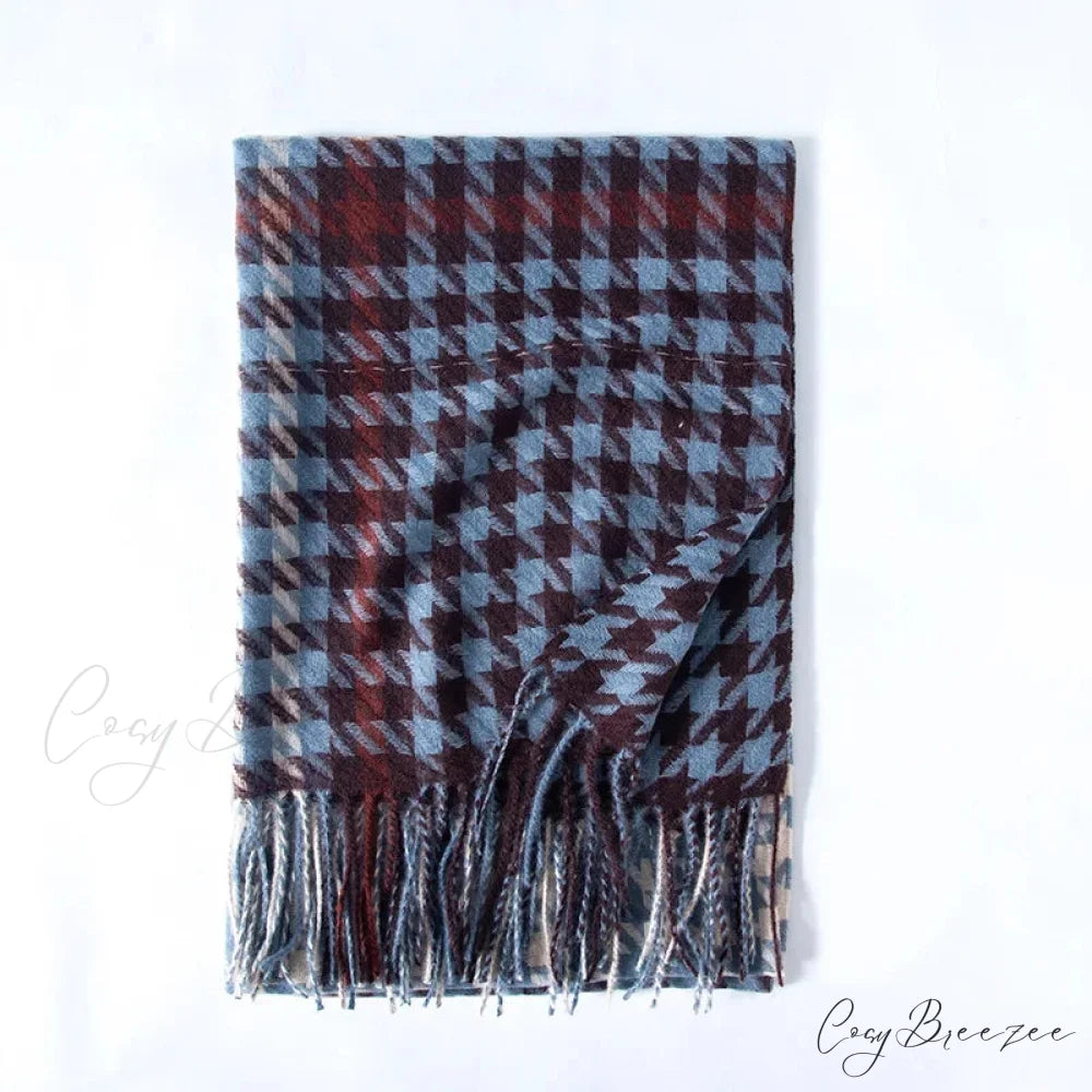 Red Plaid Cashmere Korean Style Fashion Warmer Hijab Pashmina Scarf for Women blue