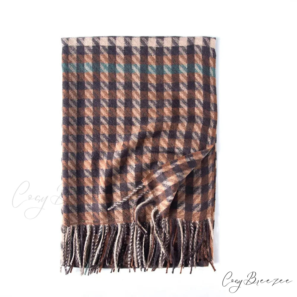 Red Plaid Cashmere Korean Style Fashion Warmer Hijab Pashmina Scarf for Women brown